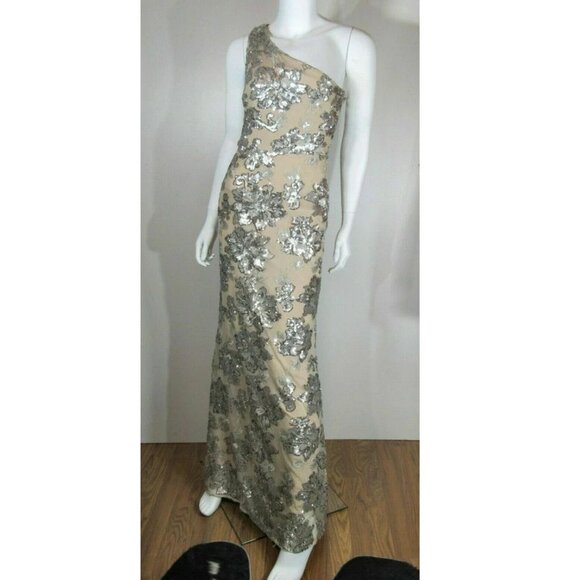Vince Camuto Metallic Sequin One-shoulder Gown - Picture 2 of 5